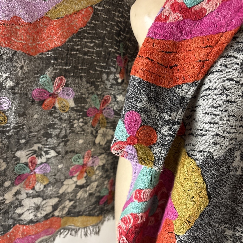 Anu S Boho Lagenlook Embroidered Waterfall Vest Cardigan Art To Wear Wool Artsy - Picture 4 of 12
